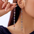 Colorful heart-shaped tassel drop earrings with vibrant multi-color crystals - Earrings / Silver Multi-color