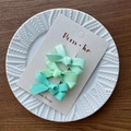 Set of three gradient green ribbon bow hair clips on a premium branded display card - Mint Green