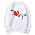 White crewneck sweatshirt with heart and me you puzzle print in size M variant - White Slogan V3