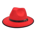 Cappello fedora in lana rossa con bordo nero e dettaglio fibbia per donna - M (56-58cm) / Rosso
