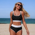 Bikini a due pezzi bianco e nero con texture a pois e ampie fasce elastiche - S / Patchwork Nero e Bianco