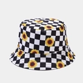 Sombrero de pescador reversible a cuadros con margaritas para hombres y mujeres - M / Girasol Ajedrez Una Sola Cara