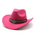 Detail of rose red cowboy hat featuring brown band and decorative metal star rivets - M (56-58cm) / Rose Red