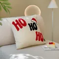 Coussin de Noël HO HO HO avec broderie et bonnet de Noël sur tissu chenille - Chapeau HO HO HO en Chenille / 45*45 (Housse Uniquement)