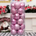 Set of 24 pink 3cm Christmas ornaments with matte, glossy, and glitter finishes - Pink Mixed Style / 3cm