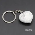 30mm heart-shaped white howlite crystal stone keychain with silver metal ring - Howlite