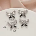 Sparkling butterfly pendant with silver base and black and white crystals, size 18mmx16mm - 757-3# Silver - Clear/Black Zirconia