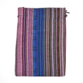 Ethnic style drawstring pouch with multi-color striped woven cotton and linen fabric - Thin Stripes 16
