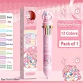 Pink 12-color retractable ballpoint pen with cartoon character topper and pattern - 12-Color Ballpoint Pen - Cartoon Pony