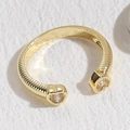 Golden adjustable heart ring with sparkling zircons and a stylish striped textured finish - Single Zircon Heart 14K Gold