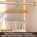 Wooden multi-hook hanger for camisoles and bras with 8 U-shaped metal hooks in natural finish - 1 Piece / Round 8 Hooks Natural