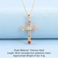 Titanium steel cross necklace with multi-color cubic zirconia in gold plating finish - Cross No.51 Gold (A1328)