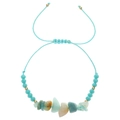 Pulsera tejida a mano con piedras de amazonita azul claro y cuentas de metal dorado - Verde