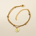 Bracelet double rang en acier titane doré avec pendentif pièce ajourée lettre U - Lettre U (S-H202-U)