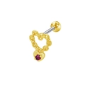 Dettaglio macro di orecchini a catena con cuore, gemma rossa e perno in argento - Stile Gemma Rossa Catena Cuore Oro (24032901-2)