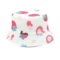 Close-up of strawberry and heart patterns on breathable white cotton sun hat with stitching - Head Circumference 52-54cm / White