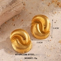 Golden stainless steel seashell textured hoop earrings with dimensions 3.4CM by 2.6CM - Twisted Texture Style (1532)