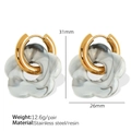 Floral hoop earrings in gold stainless steel with black and white marble resin petals - Off-White