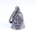Vintage stainless steel motorcycle bell pendant with 1% ER engraving on white background - Vintage Silver (No Chain)