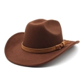 Detail showing deep brown wool felt cowboy hat with light brown suede buckle band decor - M (56-58cm) / Brown