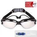 Silver plated swim goggles with black strap, integrated earplugs and blue storage case - Electroplated Black