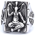 Gotischer Baphomet Schafskopf Ring aus Edelstahl im Vintage Silber Hip-Hop-Stil - Größe 7 (US 7)