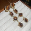 Boucles d'oreilles vintage dorées avec pierres œil-de-chat brunes et strass brillants - 67# Boucles d'oreilles gland ovale résine strass marron doré (Silver Earring Post)