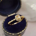 Elegant gold square yellow gemstone ring with pavé stones in a blue velvet box - US 7 / Gold