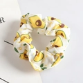 Chiffon fabric scrunchie with cute avocado print and yellow-green patterns on white base - 19# Duck Pear