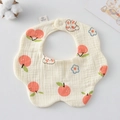 Floral cotton baby bib with peach and rabbit print and snap button closure - Gauze Flower Scarf - Orange Bunny