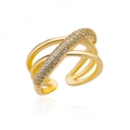 Cross-layered gold open ring with sparkling zircon inlays in a minimalist luxury design - Adjustable Open / Gold Multi-layer Cross Style (G3014375)