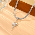 Elegant stainless steel star pendant necklace on a silver snake chain with crystals - North Star Pendant (Steel Color Necklace I203) / Silver