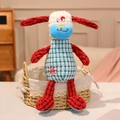 Cartoon plush dog toy with red checkered limbs and a blue body in a woven basket - Dog / 30cm (0.18kg)