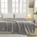 Grey flannel blanket with 3D butterfly embossed pattern and plush texture - Light Gray