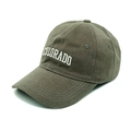 Detail of embroidered COLORADO logo on washed cotton baseball cap in olive green - M (56-58cm) / Army Green