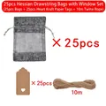 25-piece set of grey linen drawstring bags with window, heart tags and 10m hemp rope - 10*14cm / Gray