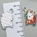 Christmas snowman and tree alloy charms with silver grid texture and size reference - Red Sled 22x14mm