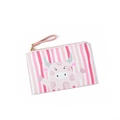 Pink striped mini coin purse with cute cartoon calf illustration and gold zipper pull - Pink (Cow)