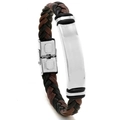 Men's braided leather bracelet with stainless steel plate in brown and black - Black Brown