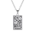 Silver stainless steel tarot card necklace with moon, stars and wisdom engraving - Wisdom / Steel