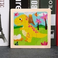 Educational 9-piece wooden dinosaur puzzle toy for kids with vibrant cartoon colors - T-Rex