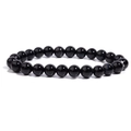 Polished black agate beaded bracelet featuring high-gloss smooth round beads - Black Stripe Agate / 6mm