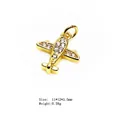 Airplane charm in gold finish with clear zircon stones for necklaces and bracelets - Airplane