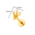 Golden titanium bow-shaped piercing stud with three clear zircons and flat back disc - Three-Prong Zirconia Cluster (T2542-3#) / Gold
