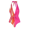 Costume da bagno intero a fascia con scollo a V e stampa a onde rosa e arancio - S / Costume intero / Rosa Stampa Astratta