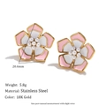 Pink and white flower stud earrings in 18K gold-plated stainless steel with pearls - Pearl Enamel Floral Stud Earrings - Gold - Pink White