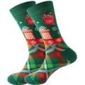 Chaussettes de Noël avec motif à carreaux verts et cadeaux rouges sur fond blanc - Taille 39-45 / Cadeau Géométrique