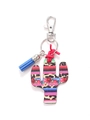 Wooden cactus keychain with colorful Mexican stripes, leopard print and blue tassel charm - Mexican Style Colorful Stripe Cactus/Blue Tassel