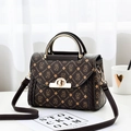 Sac à main en cuir PU marron imprimé avec poignée métallique et bandoulière réglable - Café Imprimé