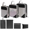 7-piece dark gray compression travel organizer set with mesh packing cubes and shoe bag - 7-Piece Set (includes Digital Bag) / Black